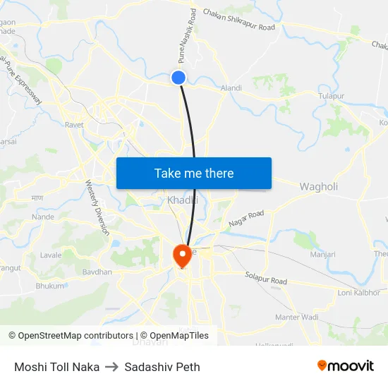 Moshi Toll Naka to Sadashiv Peth map