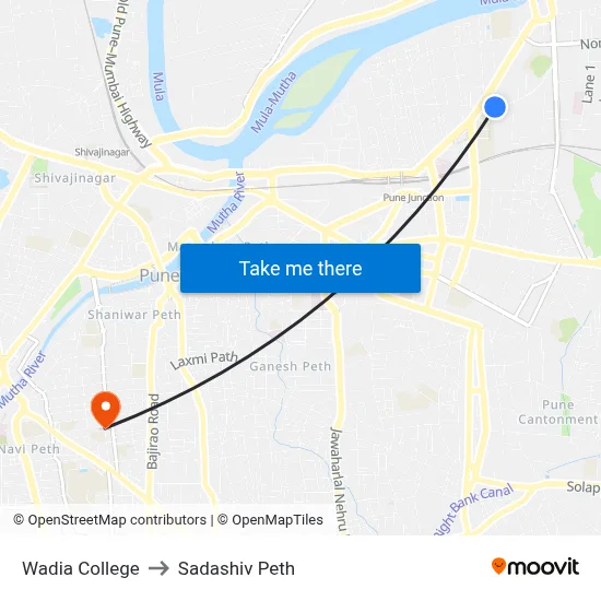 Wadia College to Sadashiv Peth map