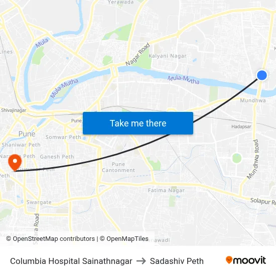 Columbia Hospital Sainathnagar to Sadashiv Peth map