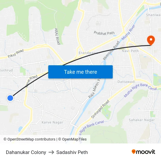 Dahanukar Colony to Sadashiv Peth map