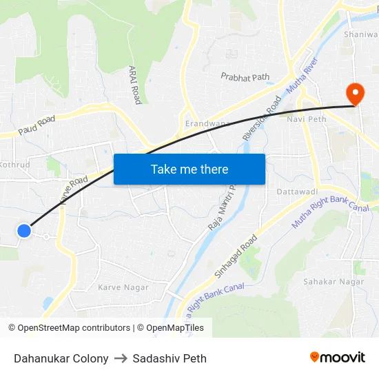 Dahanukar Colony to Sadashiv Peth map