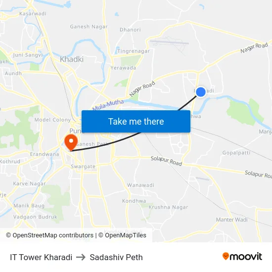 IT Tower Kharadi to Sadashiv Peth map