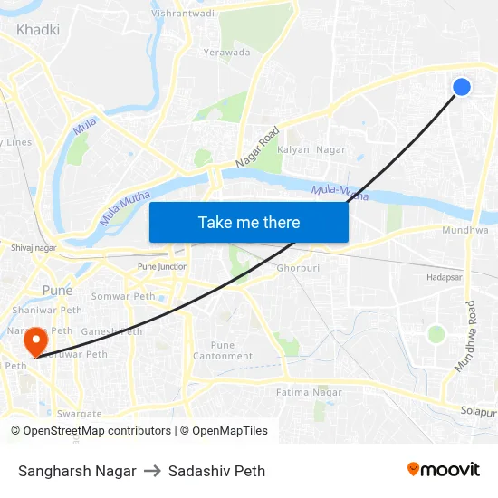 Sangharsh Nagar to Sadashiv Peth map