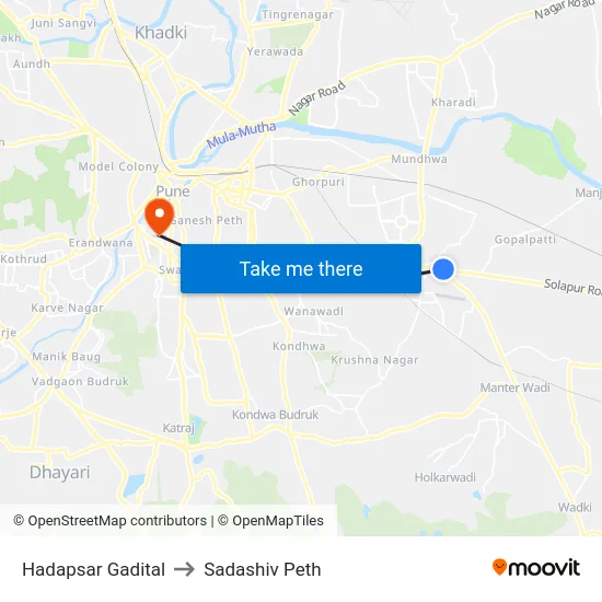 Hadapsar Gadital to Sadashiv Peth map
