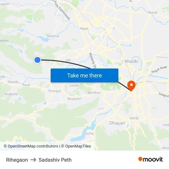 Rihegaon to Sadashiv Peth map