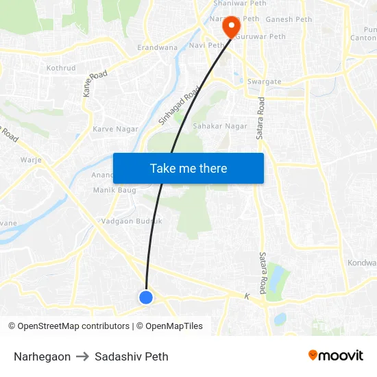 Narhegaon to Sadashiv Peth map