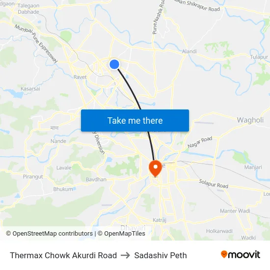 Thermax Chowk Akurdi Road to Sadashiv Peth map