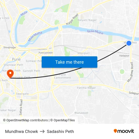 Mundhwa Chowk to Sadashiv Peth map