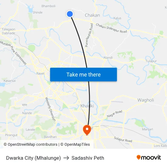 Dwarka City (Mhalunge) to Sadashiv Peth map