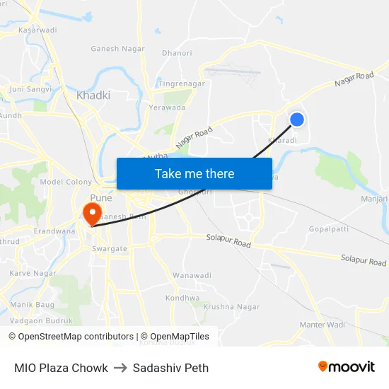 MIO Plaza Chowk to Sadashiv Peth map