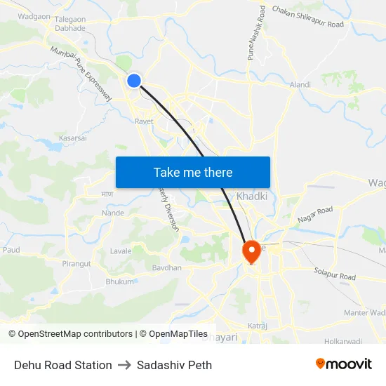 Dehu Road Station to Sadashiv Peth map