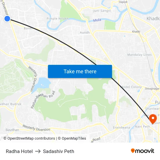 Radha Hotel to Sadashiv Peth map