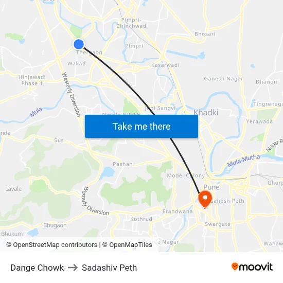 Dange Chowk to Sadashiv Peth map