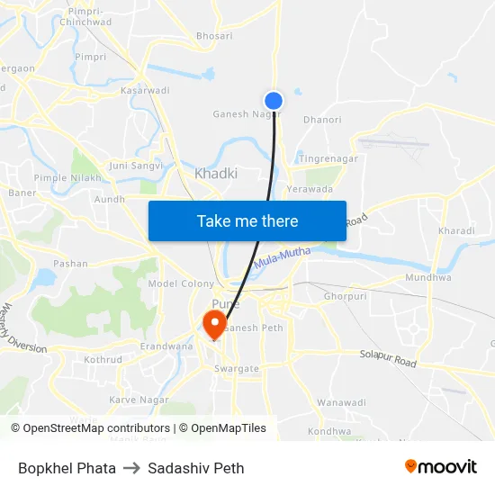 Bopkhel Phata to Sadashiv Peth map