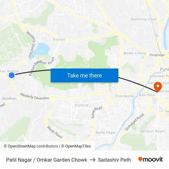 Patil Nagar / Omkar Garden Chowk to Sadashiv Peth map