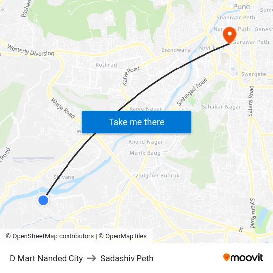 D Mart Nanded City to Sadashiv Peth map