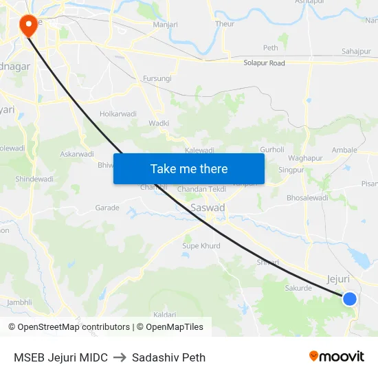 MSEB Jejuri MIDC to Sadashiv Peth map