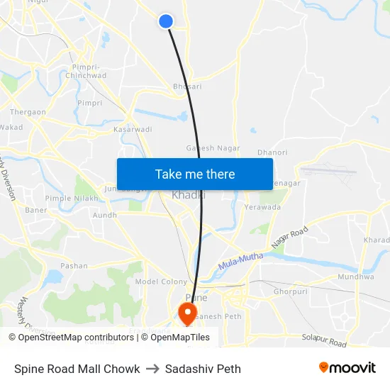 Spine Road Mall Chowk to Sadashiv Peth map