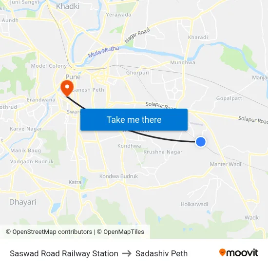 Saswad Road Railway Station to Sadashiv Peth map