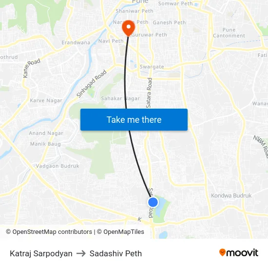 Katraj Sarpodyan to Sadashiv Peth map