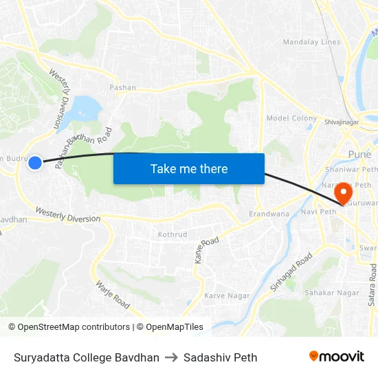 Suryadatta College Bavdhan to Sadashiv Peth map