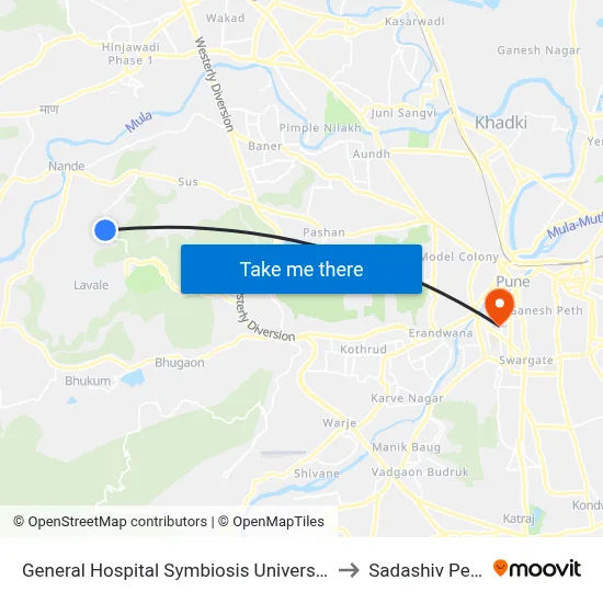General Hospital Symbiosis University to Sadashiv Peth map