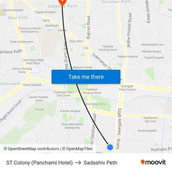 ST Colony (Panchami Hotel) to Sadashiv Peth map