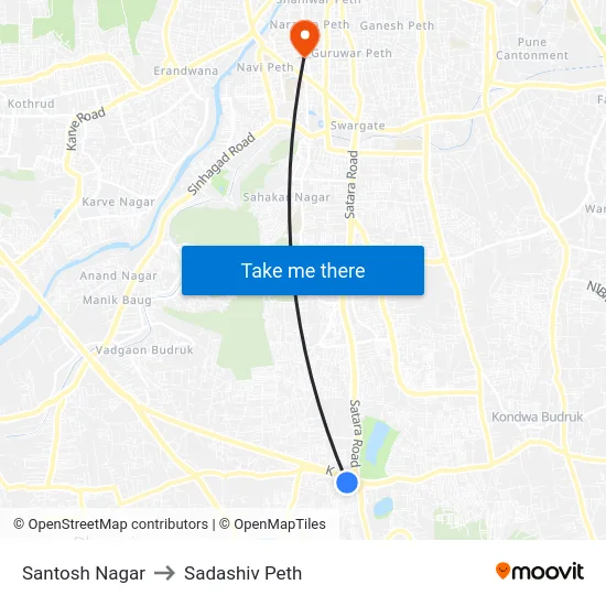 Santosh Nagar to Sadashiv Peth map