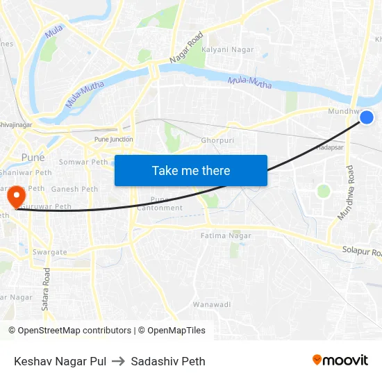 Keshav Nagar Pul to Sadashiv Peth map