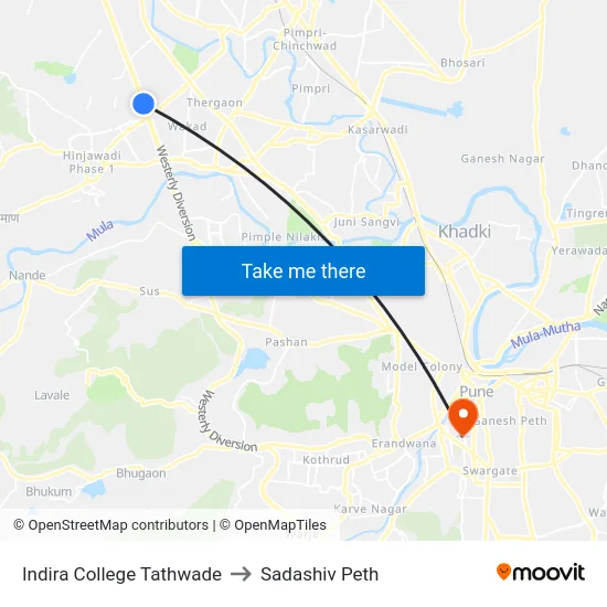 Indira College Tathwade to Sadashiv Peth map