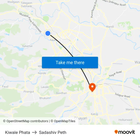 Kiwale Phata to Sadashiv Peth map