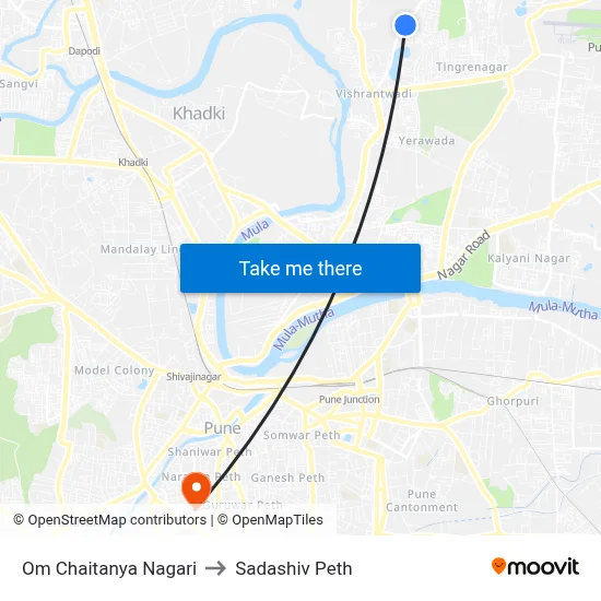 Om Chaitanya Nagari to Sadashiv Peth map