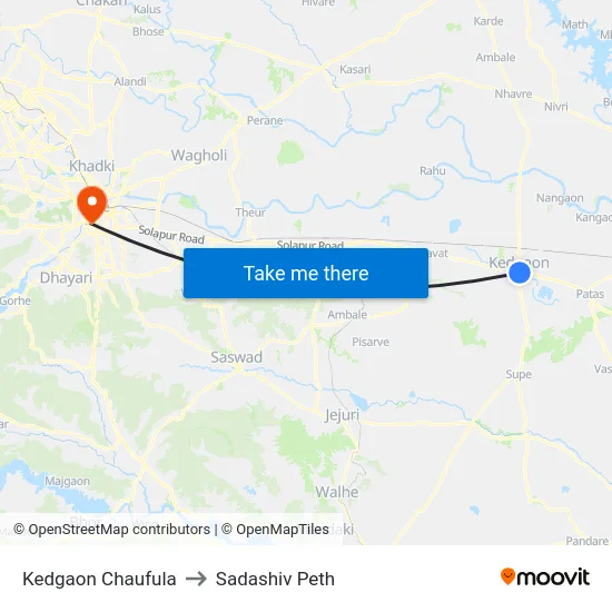 Kedgaon Chaufula to Sadashiv Peth map
