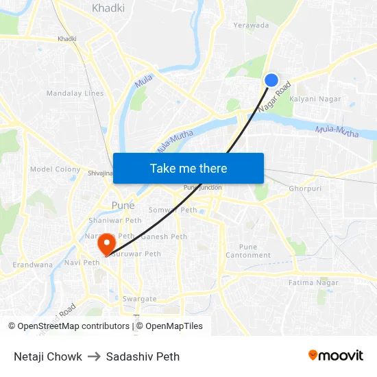 Netaji Chowk to Sadashiv Peth map