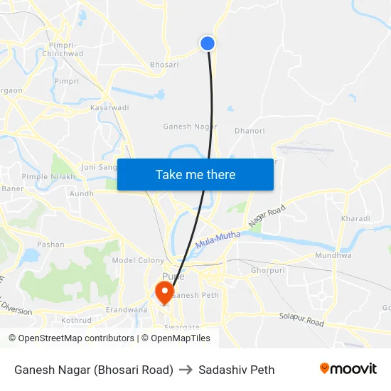 Ganesh Nagar (Bhosari Road) to Sadashiv Peth map