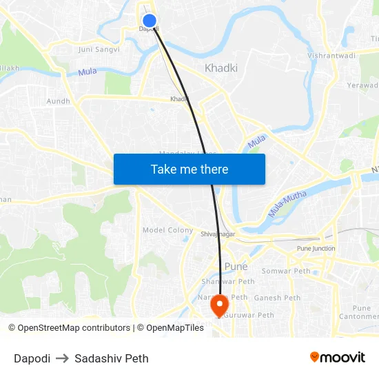 Dapodi to Sadashiv Peth map