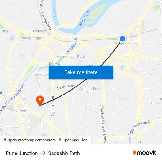 Pune Junction to Sadashiv Peth map