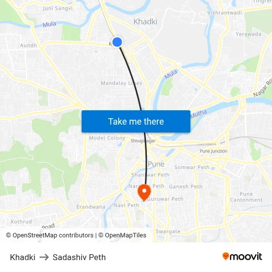 Khadki to Sadashiv Peth map