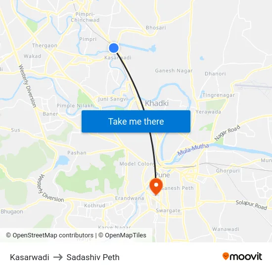 Kasarwadi to Sadashiv Peth map