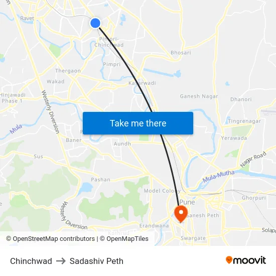 Chinchwad to Sadashiv Peth map