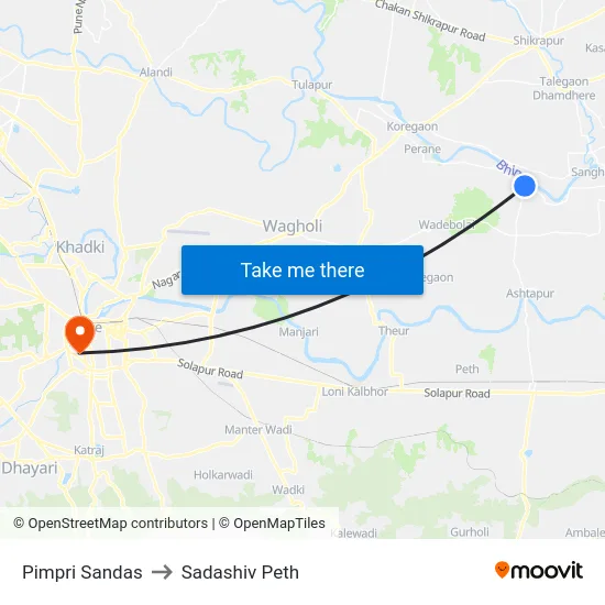 Pimpri Sandas to Sadashiv Peth map