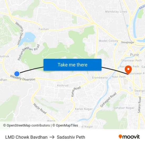 LMD Chowk Bavdhan to Sadashiv Peth map