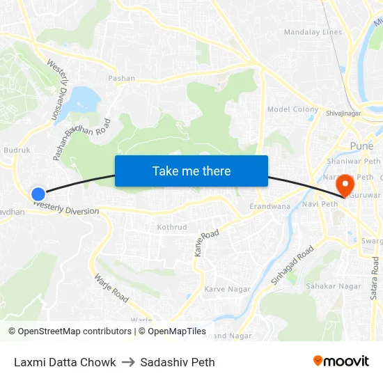 Laxmi Datta Chowk to Sadashiv Peth map