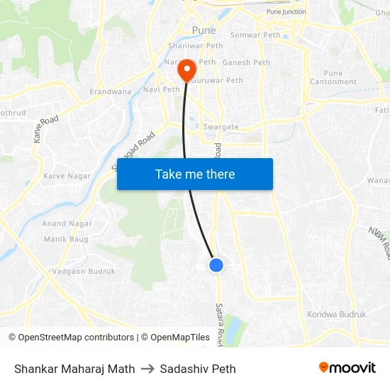 Shankar Maharaj Math to Sadashiv Peth map