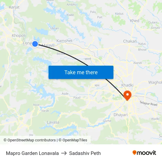 Mapro Garden Lonavala to Sadashiv Peth map