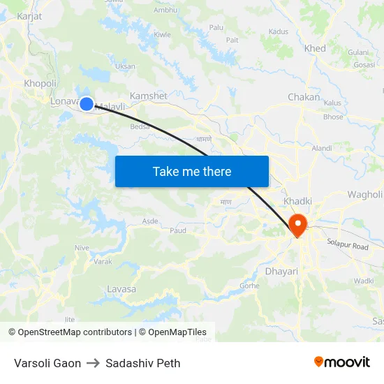 Varsoli Gaon to Sadashiv Peth map