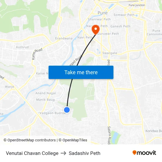 Venutai Chavan College to Sadashiv Peth map