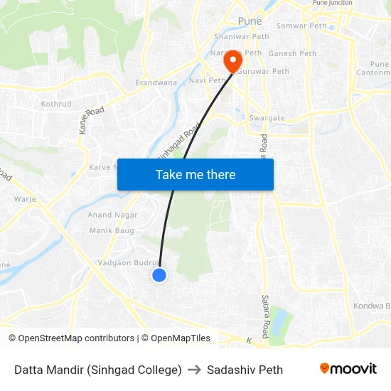 Datta Mandir (Charwad Wasti) to Sadashiv Peth map