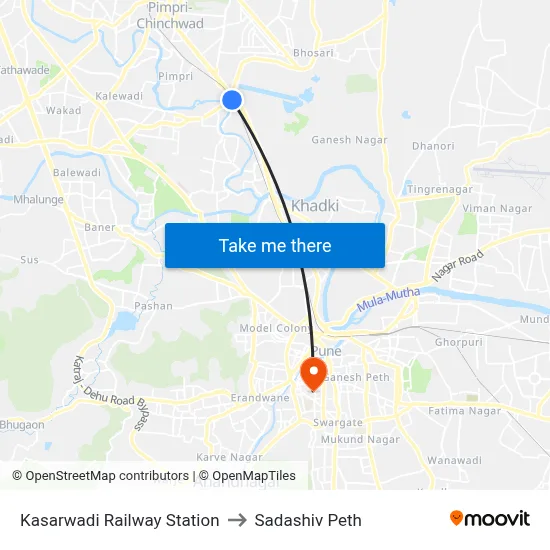 Kasarwadi Railway Station to Sadashiv Peth map