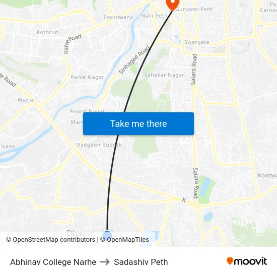 Abhinav College Narhe to Sadashiv Peth map